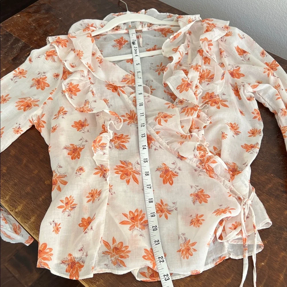 FREE PEOPLE Amanda Ruffle Top Blouse Ivory Orange Floral Women's Size M